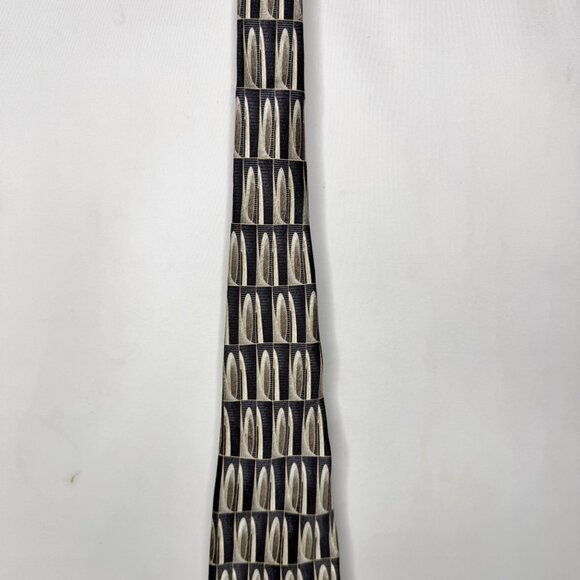 Pierre Cardin Men’s Neck Tie 4” Black & Beige Geometric 100% Silk Necktie USA - Picture 3 of 12